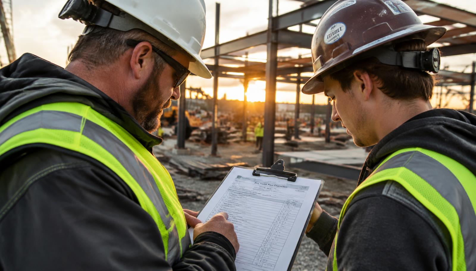 Safety supervisor reviewing a pre-task plan checklist on a clipboard