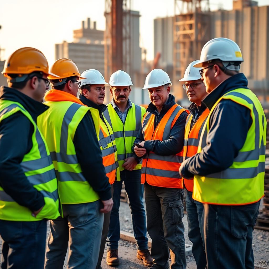 Construction project team meeting to plan safety staffing for an upcoming phase